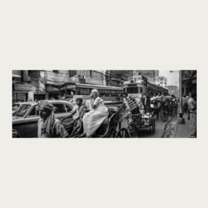 Black and white panoramic documentary photograph of Kolkata by Rajib De