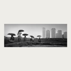 Black and white panoramic documentary photograph of Kolkata by Rajib De
